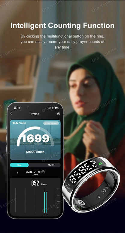 Smart Ring Men Women LED Display Screen Heart Rate Health Monitor Waterproof  Sport Modes rings Scroll through tiktok