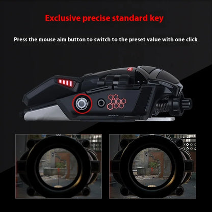 MeiJiaLion RAT6+ Wired Mechanical Gaming Mouse With Weight RGB Computer Esports Mouse Controller Black And White For Gamers