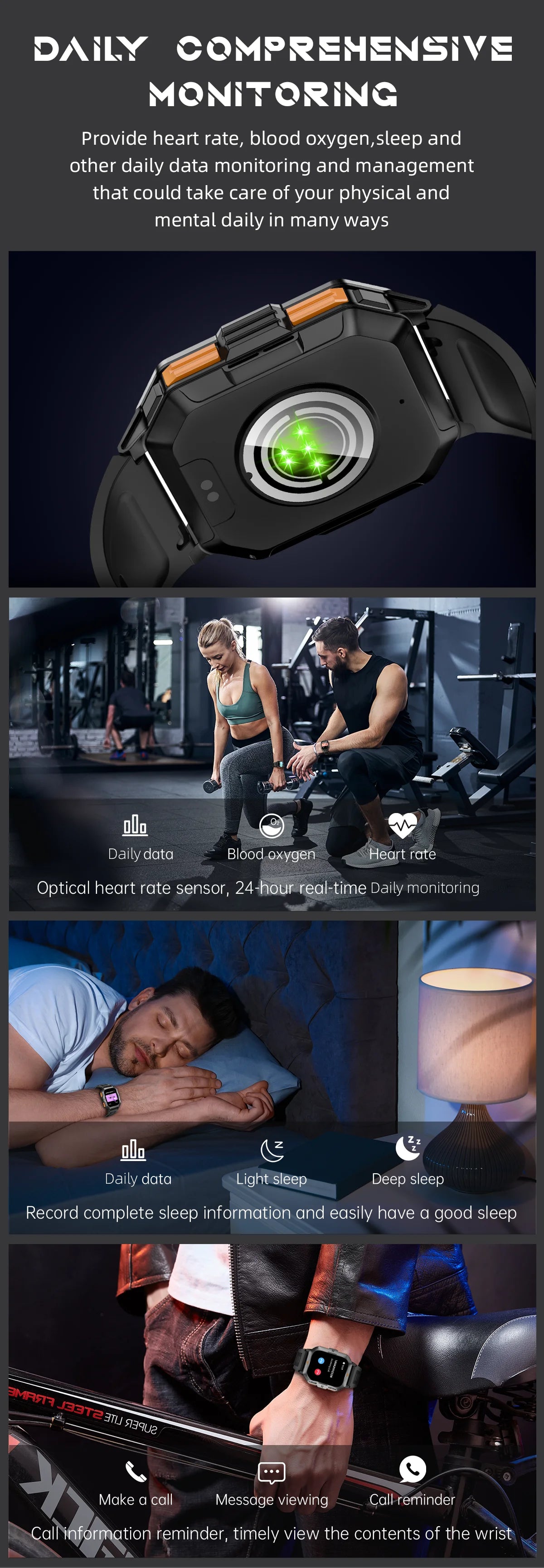 LIGE Outdoor Smart Watch For Men Women‘s Health 2.01’’ HD Screen 430mAh Battery LED Flashlight Waterproof Sports Smartwatches