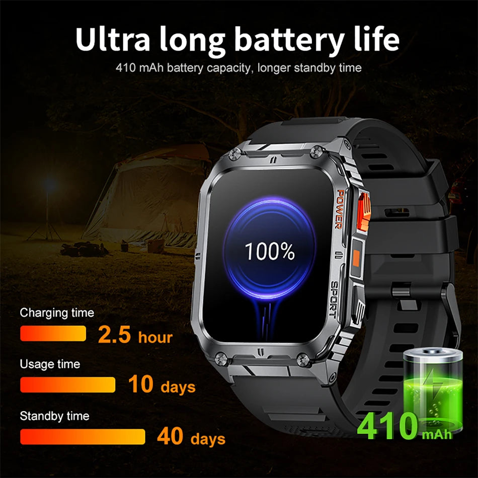 LIGE 1.91-inch Screen Men Smart Watch Led Lighting IP68 Waterproof Watch Outdoor Sport Health Monitor Smartwatch For Android IOS