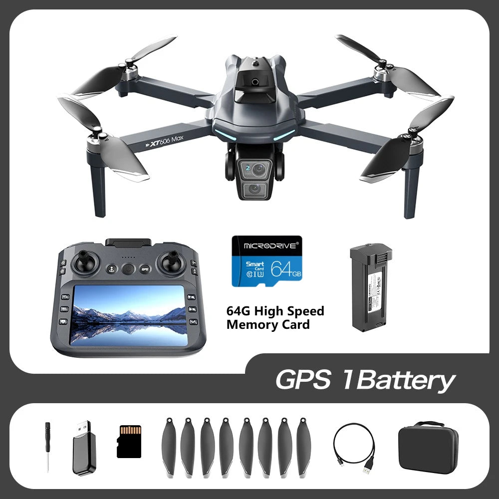 XT606 GPS Screen Control Brushless Drone 5G Optical Streaming Folding HD Dual Camera Screen Large 4.3 Inch One Key Return Flight
