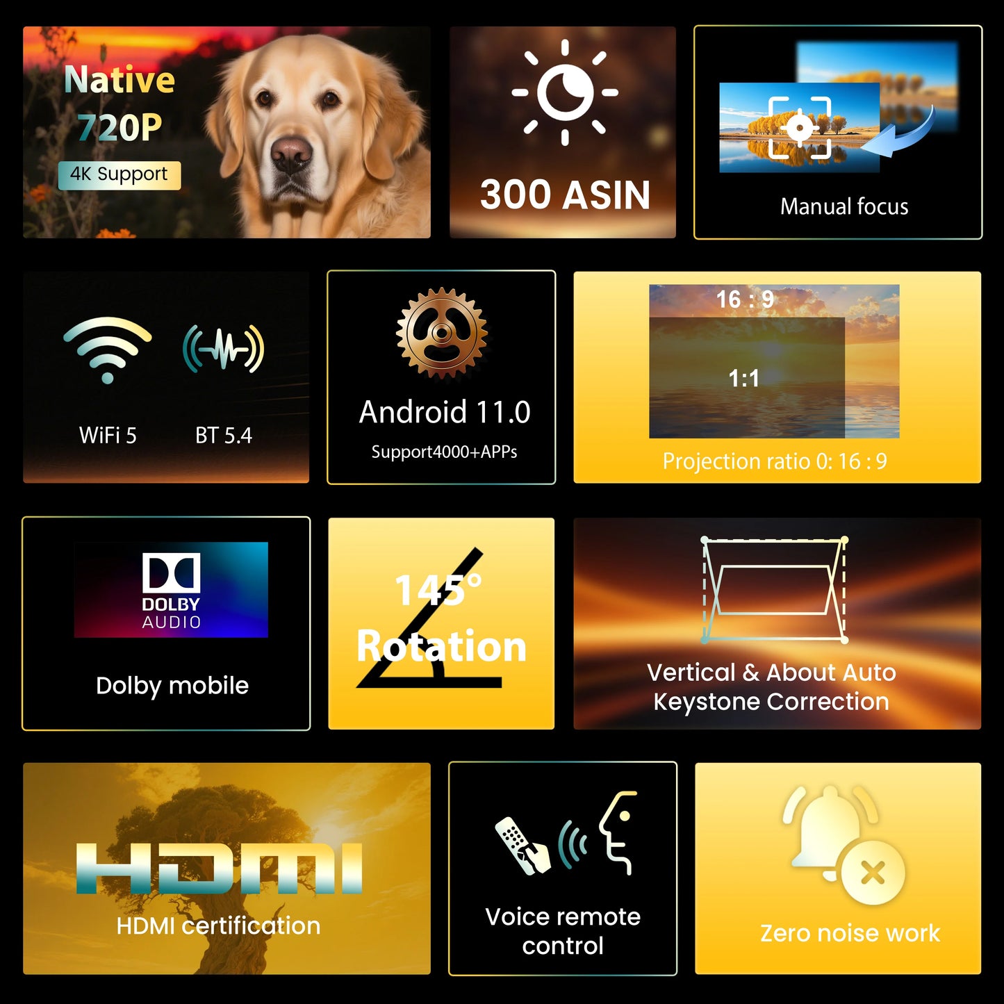 Digital Projector Android With Holder HD Video Smart Projector Outdoor with HDMI USB Wireless Connection for Home Cinema Out