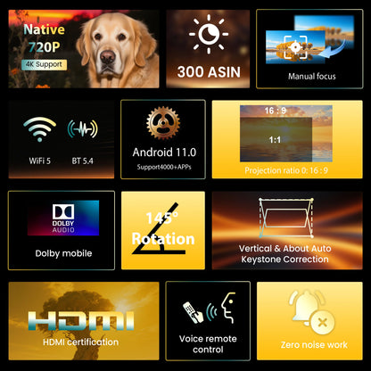 Digital Projector Android With Holder HD Video Smart Projector Outdoor with HDMI USB Wireless Connection for Home Cinema Out