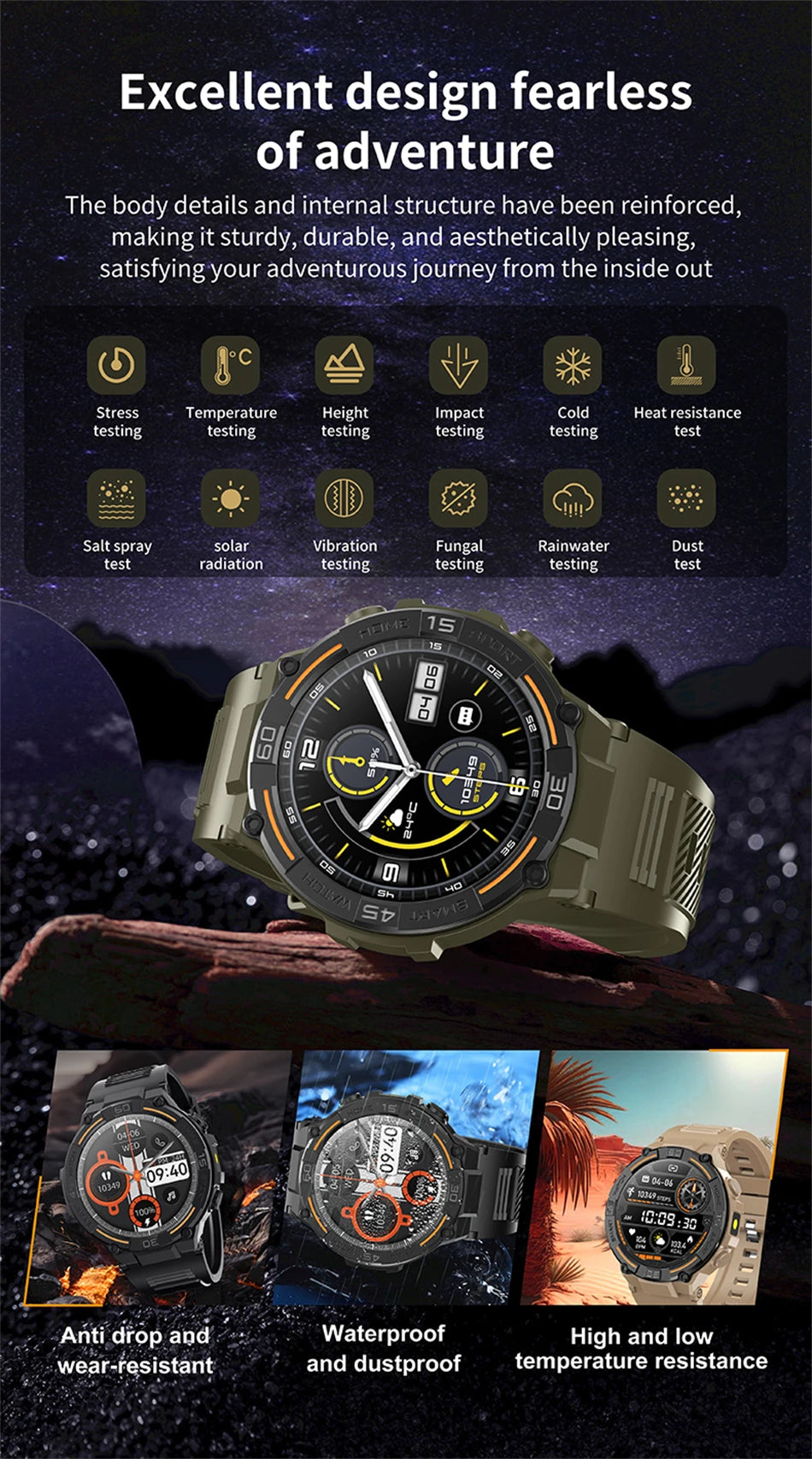 Outdoor Smart Watch with Flashlight Male Sports Fitness Waterproof Watch 24 Hours Heart Rate Monitor Bluetooth Call Smartwatch