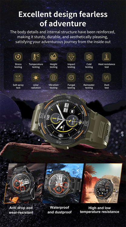 Outdoor Smart Watch with Flashlight Male Sports Fitness Waterproof Watch 24 Hours Heart Rate Monitor Bluetooth Call Smartwatch