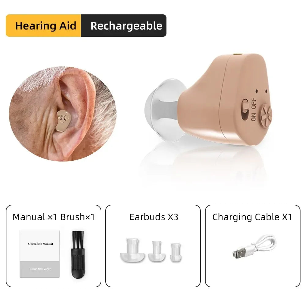 Noise-Reducing Hearing Aid Earphones Assistive Listening Earphones for the Deafness Behind Ear Adjustable Amplifier Speaker