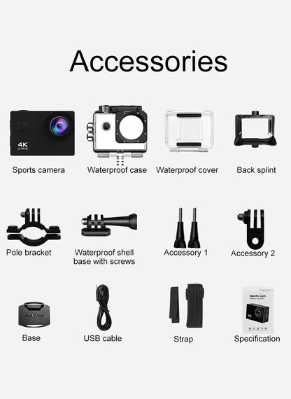 4K Action Camera 1080P 30FPS 170° Wide Angle Lens Outdoor Diving And Riding Sports Camera Ultra HD Pixels Sports Camera