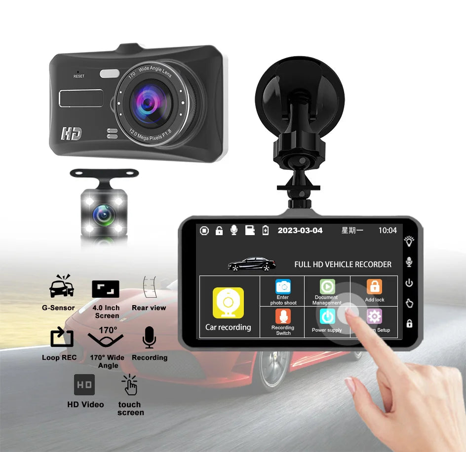 Dashcam 24H Touch Night Vision FULL HD 1080P Front And Rear Camera 4.0 Inch CAR DVR Mirror Digital Video Recorder Dvr Black Box