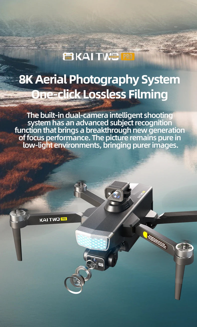 KAI TWO RC Professional Drone 8K HD Dual lens Camera 360°Obstacle avoidance Brushless With screen Three-axis aircraft Drone Toys