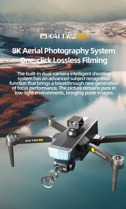 KAI TWO RC Professional Drone 8K HD Dual lens Camera 360°Obstacle avoidance Brushless With screen Three-axis aircraft Drone Toys