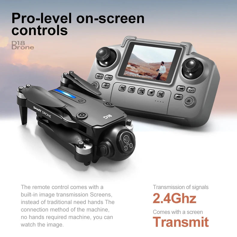 2025 New D18 Drone Professional 8K Camera 5G WiFi FPV UAV Screen Remote Control Brushless Obstacle Avoidance Quadcopter Toy
