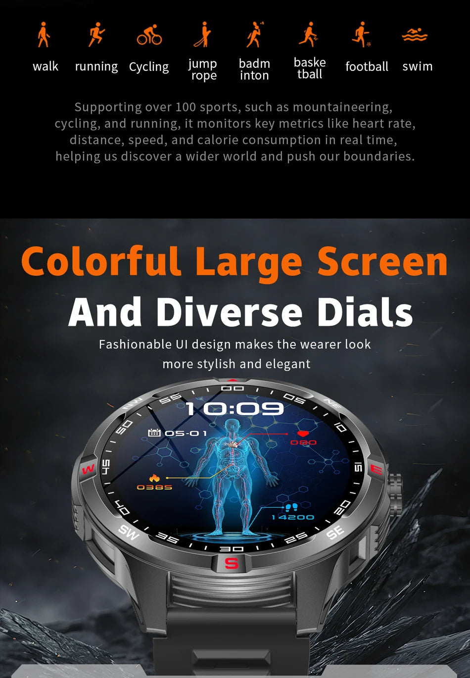 GPS Outdoor 1000mAh Battery Smartwatches Men 100+ Sports Mode Compass Heart Rate 3ATM Waterproof Bluetooth Call Smart Watch