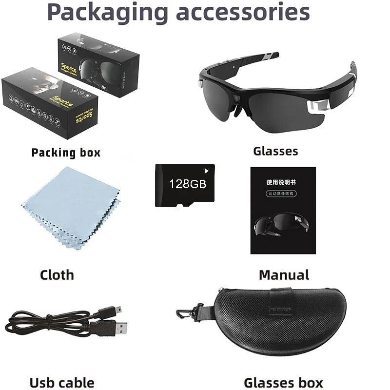 FHD Sports Video Recorder Glasses Mini Action Camera Portable Smart Cam Sunglasses Wearable Bodycam  Driving Bike Riding Outdoor