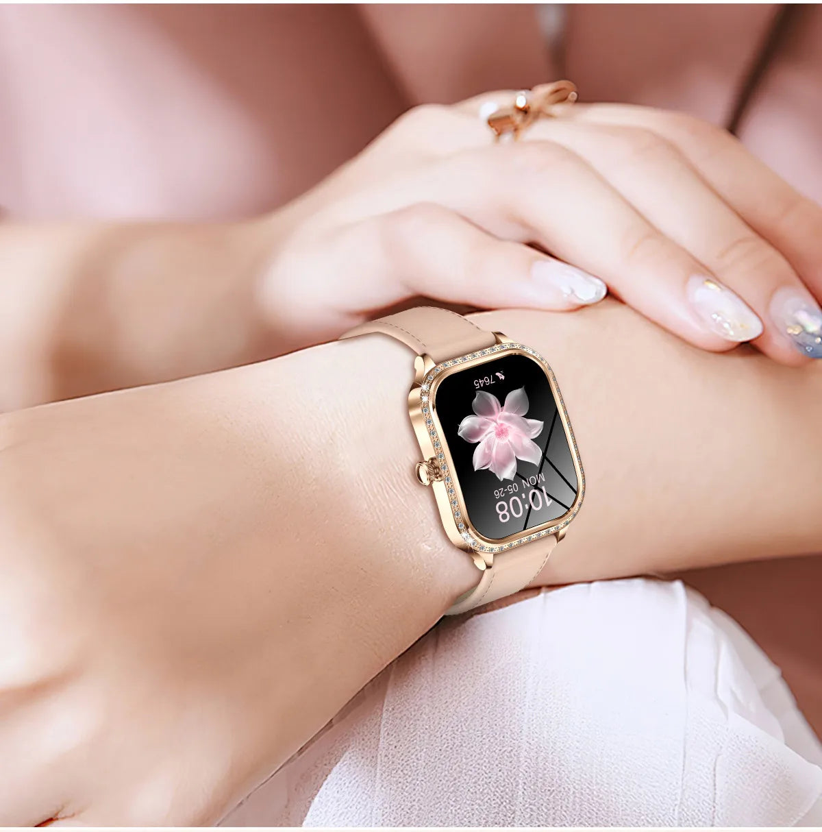 LIGE Fashion Women Smart Watch 1.75inch Curved Screen Sport Bracelet BT HD Calling Clock IP68 Waterproof Diamond Case Smartwatch