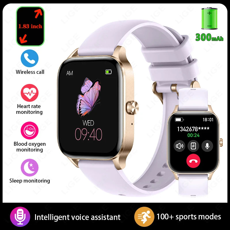 Fashion Smart Watch Men Women 1.85” HD Screen Custom Watch Face Health Monitor Women’s Watch Bluetooth Call Sports Smartwatches