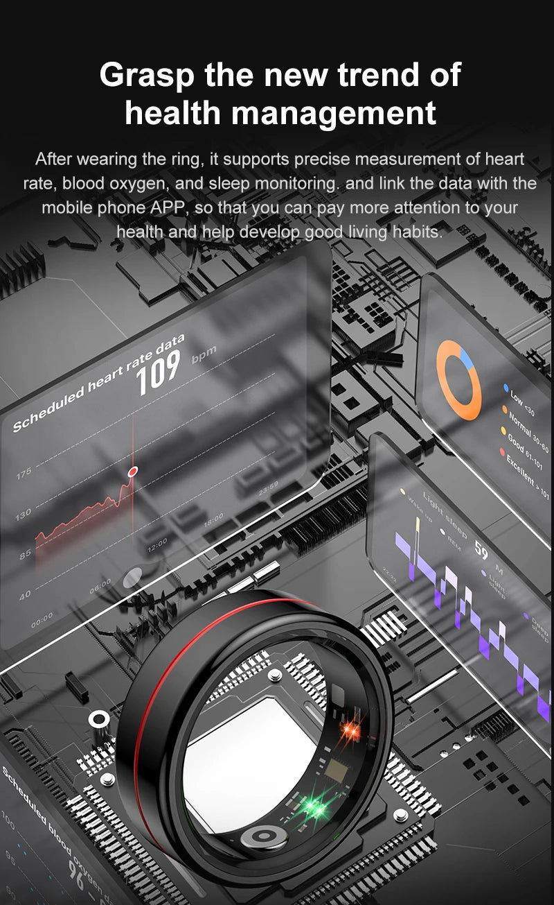 R04 Smart Ring for Men Women 5ATM Waterproof With Charging Case Health and Sleep Monitor Ring Multi-sport Mode Camera Control