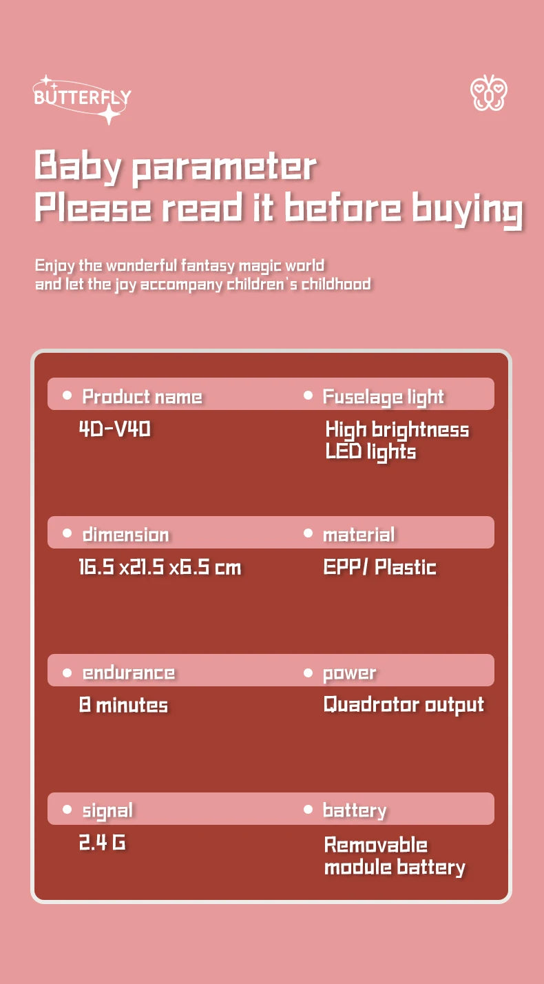 New V40 Glitter Butterfly Remote Control Aircraft 2.4GHz Gravity Sensing Mini Drone RC Quadcopter Children's Toy Gift