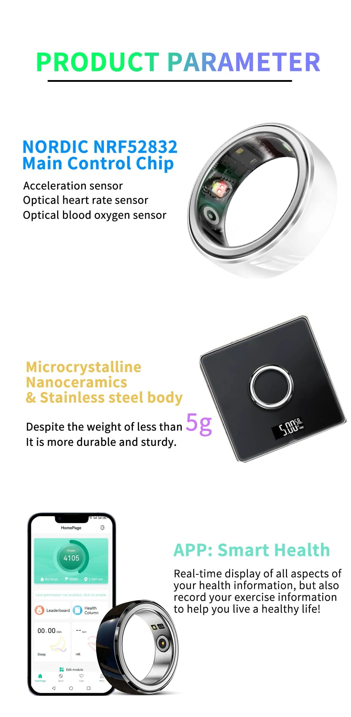 R08M Smart Ring Sport Waterproof Nano Ceramic Stainless Steel Rings For Heart Rate Blood Oxygen Sleep Health Fitness Monitoring