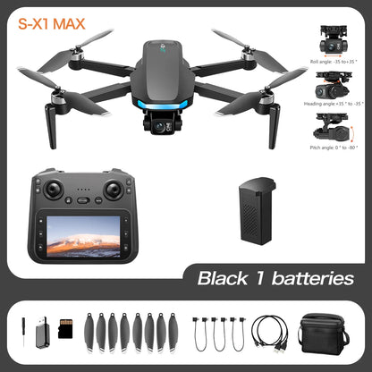 S-X1 New Drone with Screen 3-Axis Anti-shake Gimbal 4K Aerial Brushless Drones RC Quadcopter 5G GPS 8K HD Cameras EIS Mini Dron