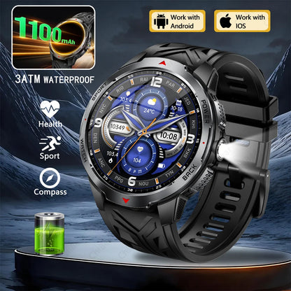 GPS Outdoor Sports Smartwatches 1100mAh Battery Compass Men's LED Lights 5ATM Waterproof Watch Bluetooth Call Smart Watch