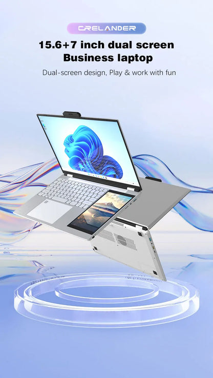CRELANDER Intel N100 Notebook 15.6 " 2K +7" Touch Screen Quad Core 16GB WIFI Windows11 Portablet PC Computer Dual Screen Laptop