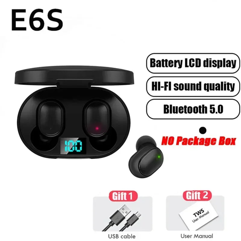 TWS E6S Fone Bluetooth Earphones Wireless Bluetooth Headset Noise Cancelling Headset with Mic Headphones for Xiaomi Huawei Oppo