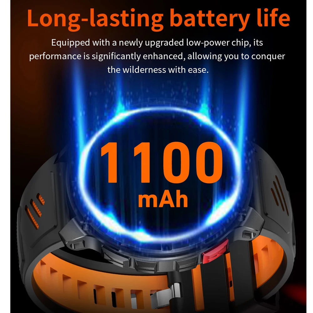 GPS Outdoor Sports Smartwatches 1100mAh Large Battery LED Light Compass 3ATM Waterproof Bluetooth Call Smart Watch 2025 New