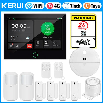 KERUI G70 4G Alarm Security System 7-inch Large IPS Touch Screen Home Alarm for House Security Protection Alexa Tuya Smart APP