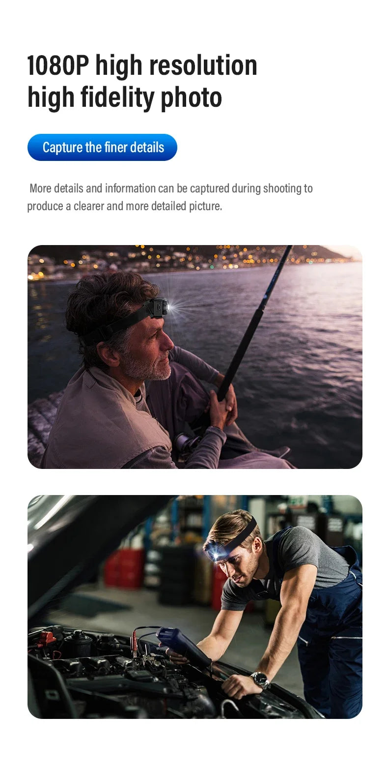 Action Camera Headlight First Perspective 2MP Sports Camera Smart Wave Hand Induction Video Recorder Built-in Battery Action Cam