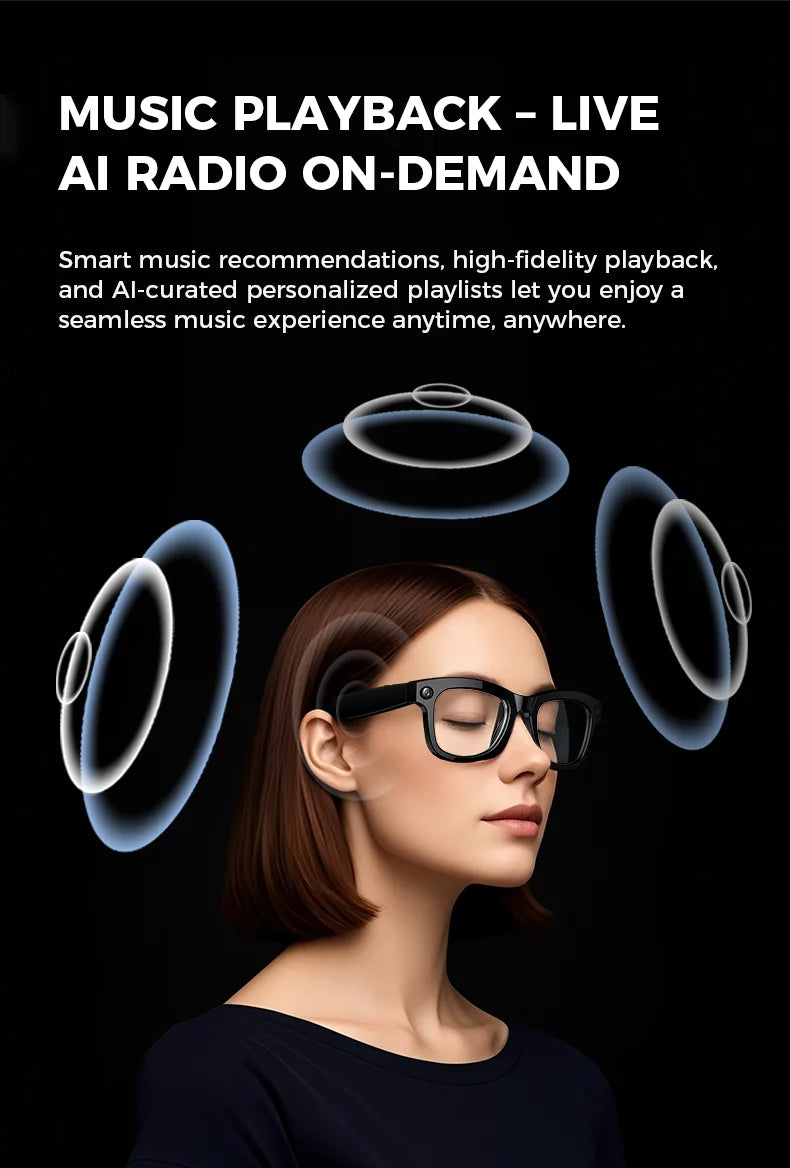 2025 New 800w HD Smart Glasses UV Protective Voice Assistant Touch Control Hands-Free Sound Surround Local Music Smart Glasses