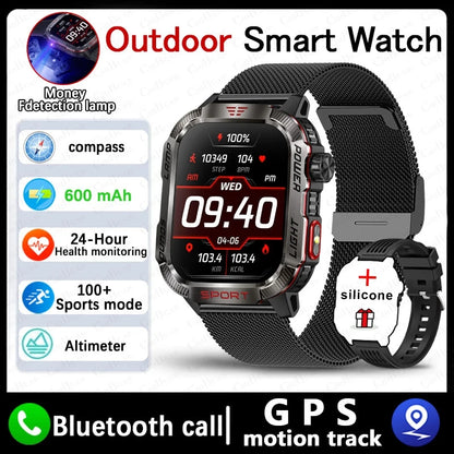 2025 New Military Outdoor Smart Watch Men's GPS Flashlight Bluetooth Call 2.01" AMOLED Screen 3ATM Waterproof Sports Smartwatch