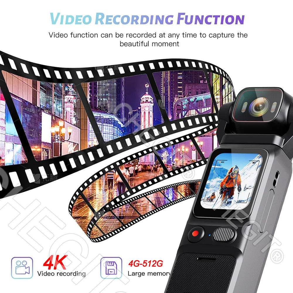 4K Handheld action camera 1.69“ touchscreen,4K Pocket camera Video recording camera, Rechargeable 1000mah/3000mAh, holiday gift