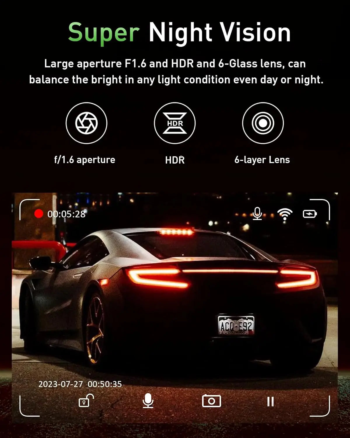 Dash Cam for Cars Car Camera Dash Cam 4K WIFI Camera for Car Front and Rear Dash Camera Wifi Dashcam Vehicle Black Box