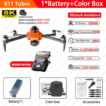 K11 Tubro Professional Drone With 8K Camera 3-Axis Gimbal Obstacle Avoidance Touch Screen FPV Drone Brushless GPS RC Quadcopter