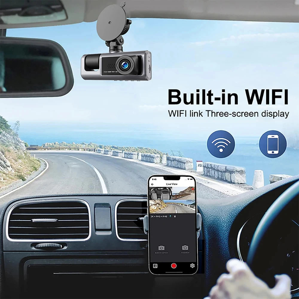 Dash Cam for Cars WIFI APP Car DVR 2/3lens Front Camera Video Recorder Rear View Camera for Vehicle Black Box Car Assecories