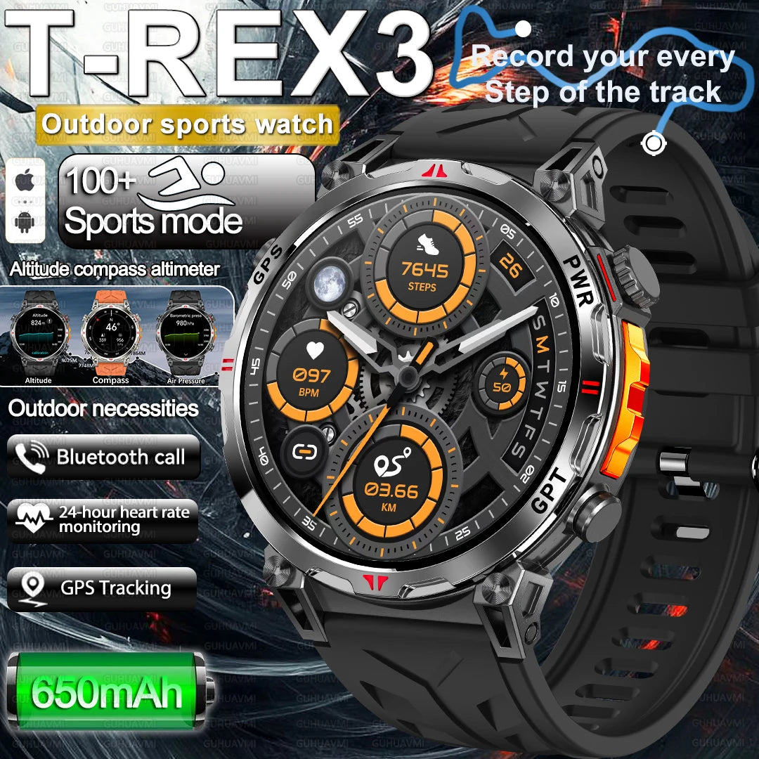2025 Best seller Military AMOLED HD SmartWatch GPS Compass 10ATM Waterproof Tactics 170+Sport BT call SmartWatch 650Mah Battery