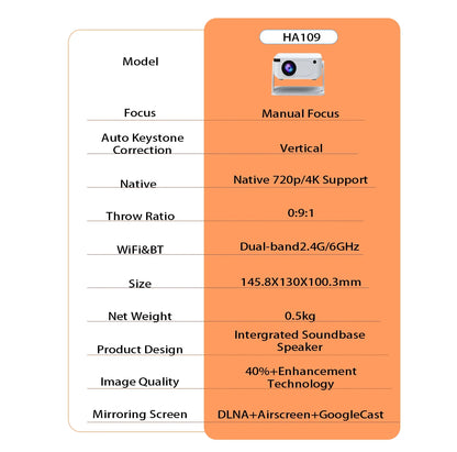 Digital Projector Android With Holder HD Video Smart Projector Outdoor with HDMI USB Wireless Connection for Home Cinema Out