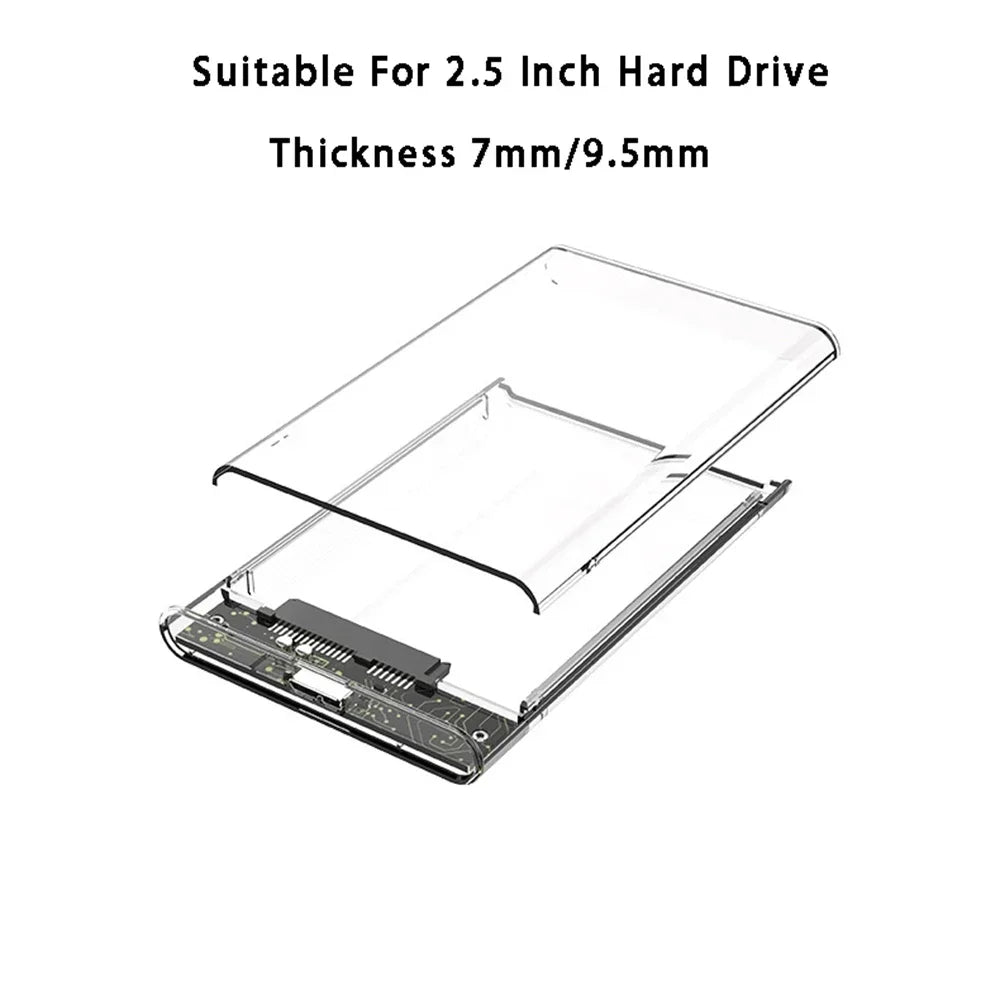 USB 3.0/Type C External Hard Drive Enclosure 2.5 Inch SATA to USB3.0 UASP Clear Portable Hard Drive Case HDD Tool-Free