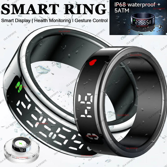 Smart Ring with Wireless Charging for Men Women LED Display Screen Health Sleep Monitor 5ATM Waterproof Multi-sport Mode Rings