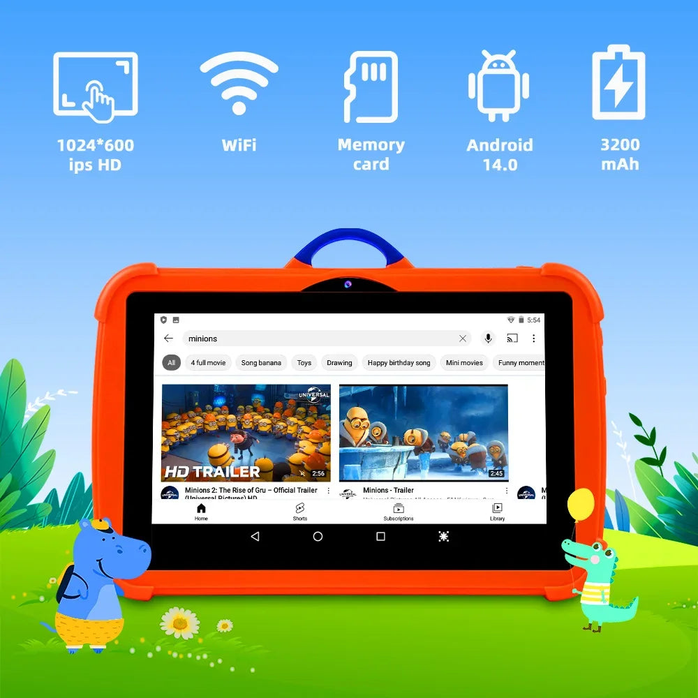 New Cartoon Pattern Kids Tablet 7 Inch Quad Core 4GB RAM 128GB ROM Android Learning Education Games Tablets Children's Gifts