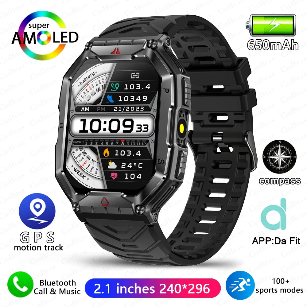 2.1 Inch AMOLED HD Screen Smartwatch Men Compass GPS Outdoor Sports Health Monitoring 1ATM Waterproof Bluetooth Call Smart watch