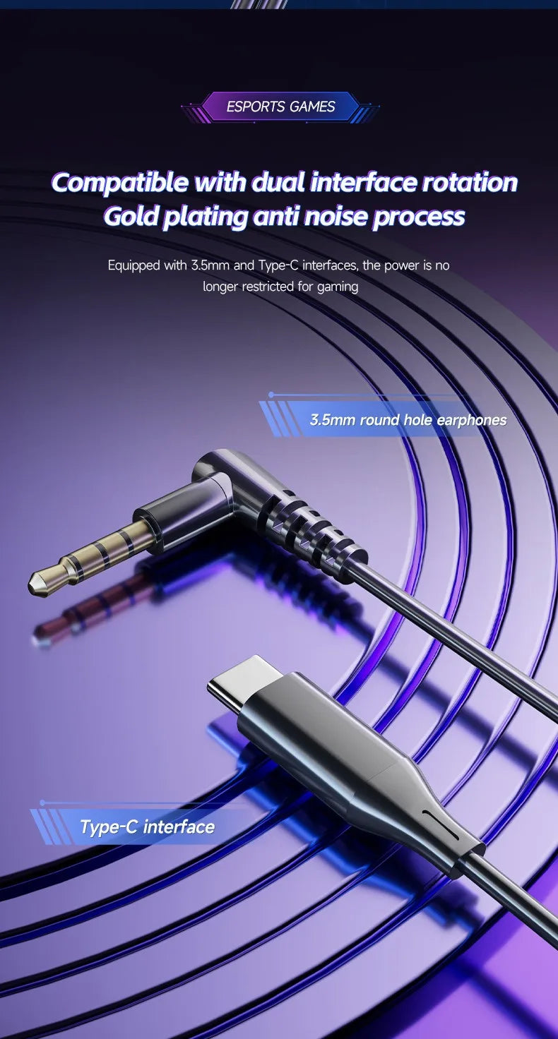 E-Sports Gaming Headset 7.1 Surround Sound Hifi Stereo Wired headphones 3.5mm/Type-C In-Ear dual Mic PUBG Gaming Earphone Earbud