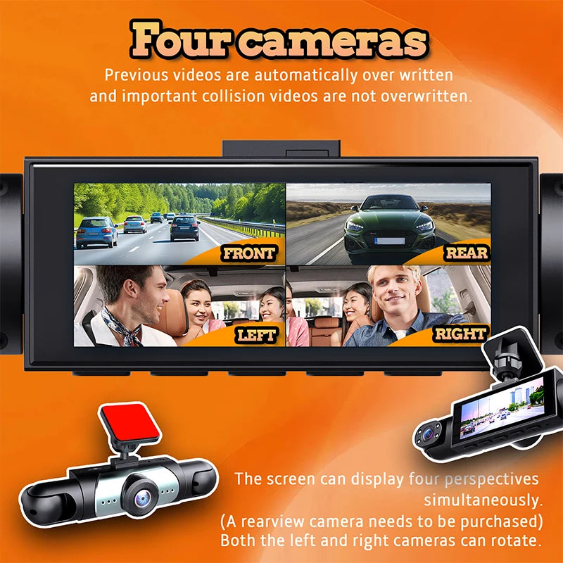 Dash Cam for Car 3/4 Channels Video Recorder 1080P Car DVR  Front inside Rotatable and Rear View Night Vision Car accessory