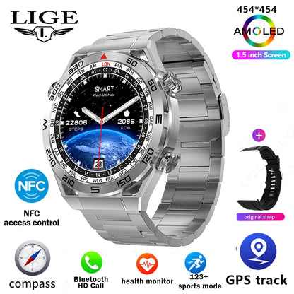 For IOS Android NFC Smart Watch Men GPS Tracker AMOLED 454*454 HD Screen Heart Rate ECG+PPG Bluetooth Call Smartwatches 2024 New