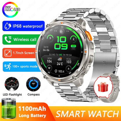 GPS Outdoor Sports Smartwatches 1100mAh Large Battery LED Light Compass 3ATM Waterproof Bluetooth Call Smart Watch 2025 New
