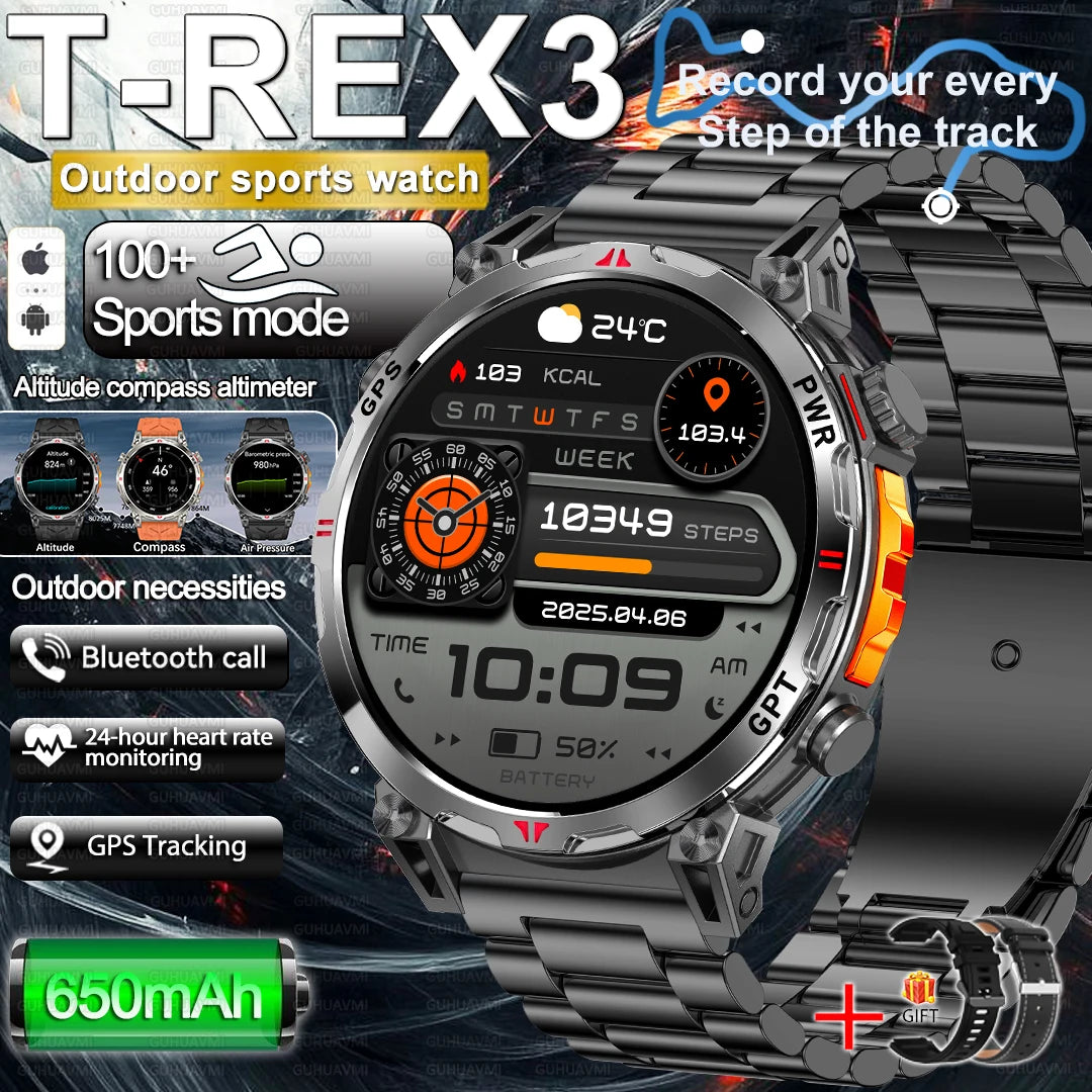 2025 Best seller Military AMOLED HD SmartWatch GPS Compass 10ATM Waterproof Tactics 170+Sport BT call SmartWatch 650Mah Battery