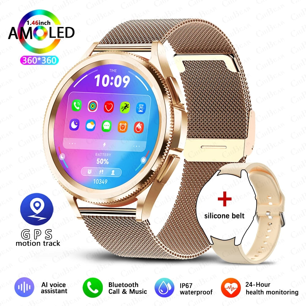 1.43 Inch 360 * 360 AMOLED HD Screen Smartwatch Women Voice Assistant Waterproof Bluetooth Call Smart watch Men For Android IOS