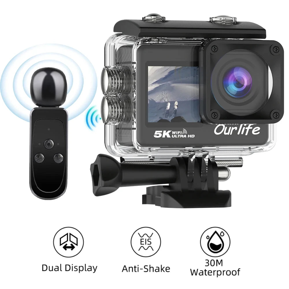 5K Action Camera 2.0'' Touch Screen 170° 30M Waterproof 5X Zoom WiFi Sport Camera With 2 in 1 Remote Control