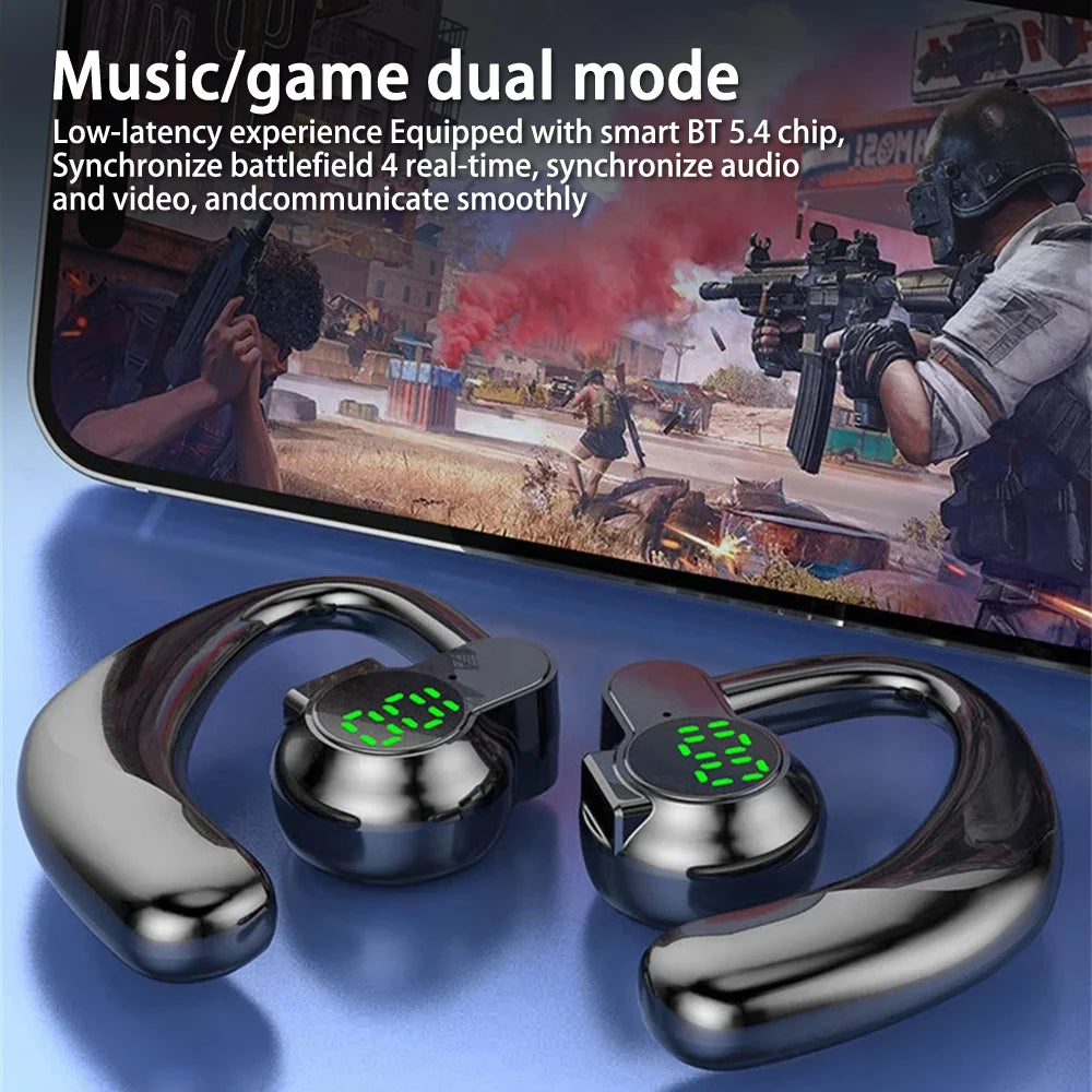 ‌Open-Ear Wireless Earphones Bluetooth 5.4 -Bone Conduction ENC Noise Cancelling with LED Display for Sports/Driving/Gaming ‌