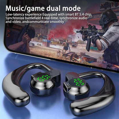 ‌Open-Ear Wireless Earphones Bluetooth 5.4 -Bone Conduction ENC Noise Cancelling with LED Display for Sports/Driving/Gaming ‌